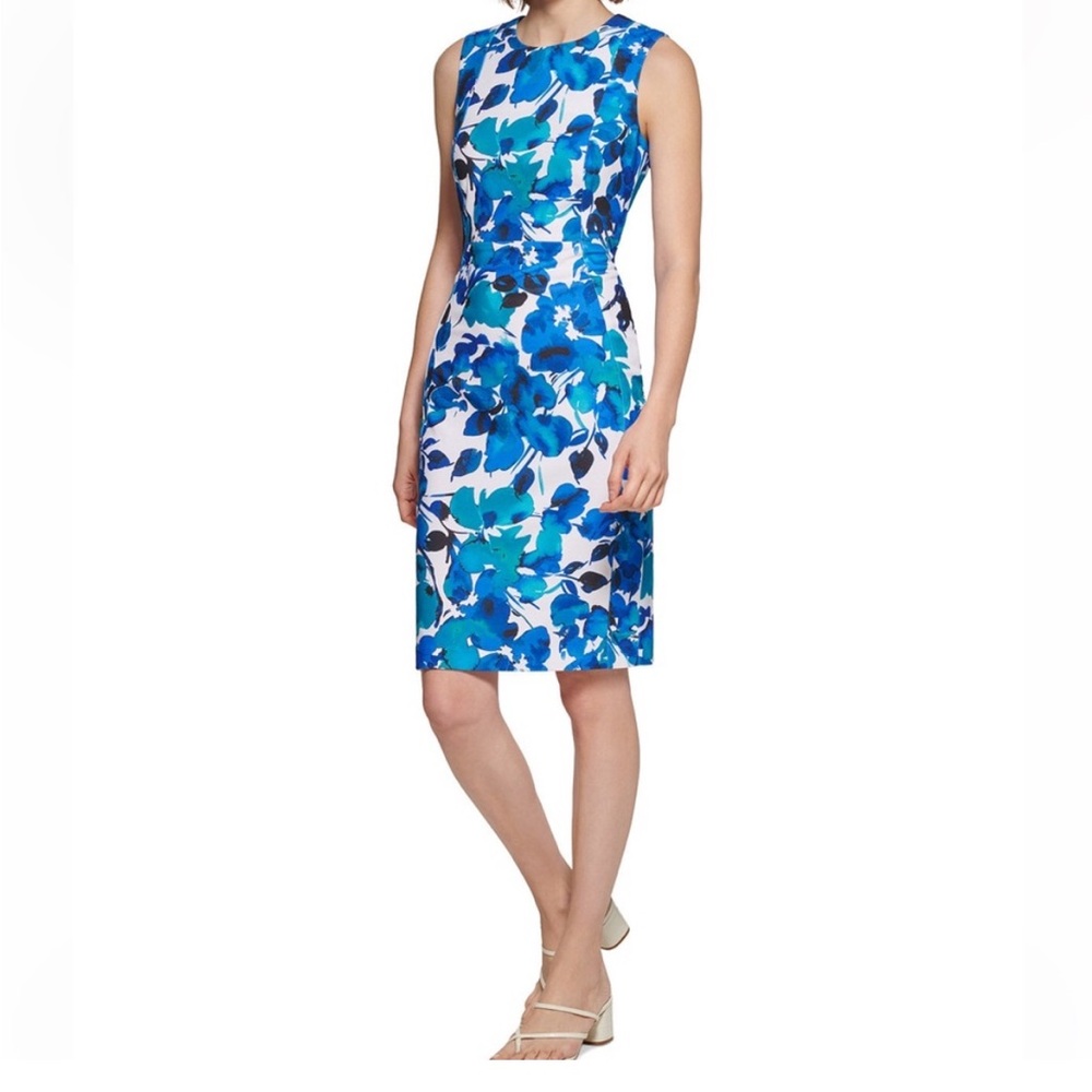Calvin Klein Blue and White Floral Midi Dress